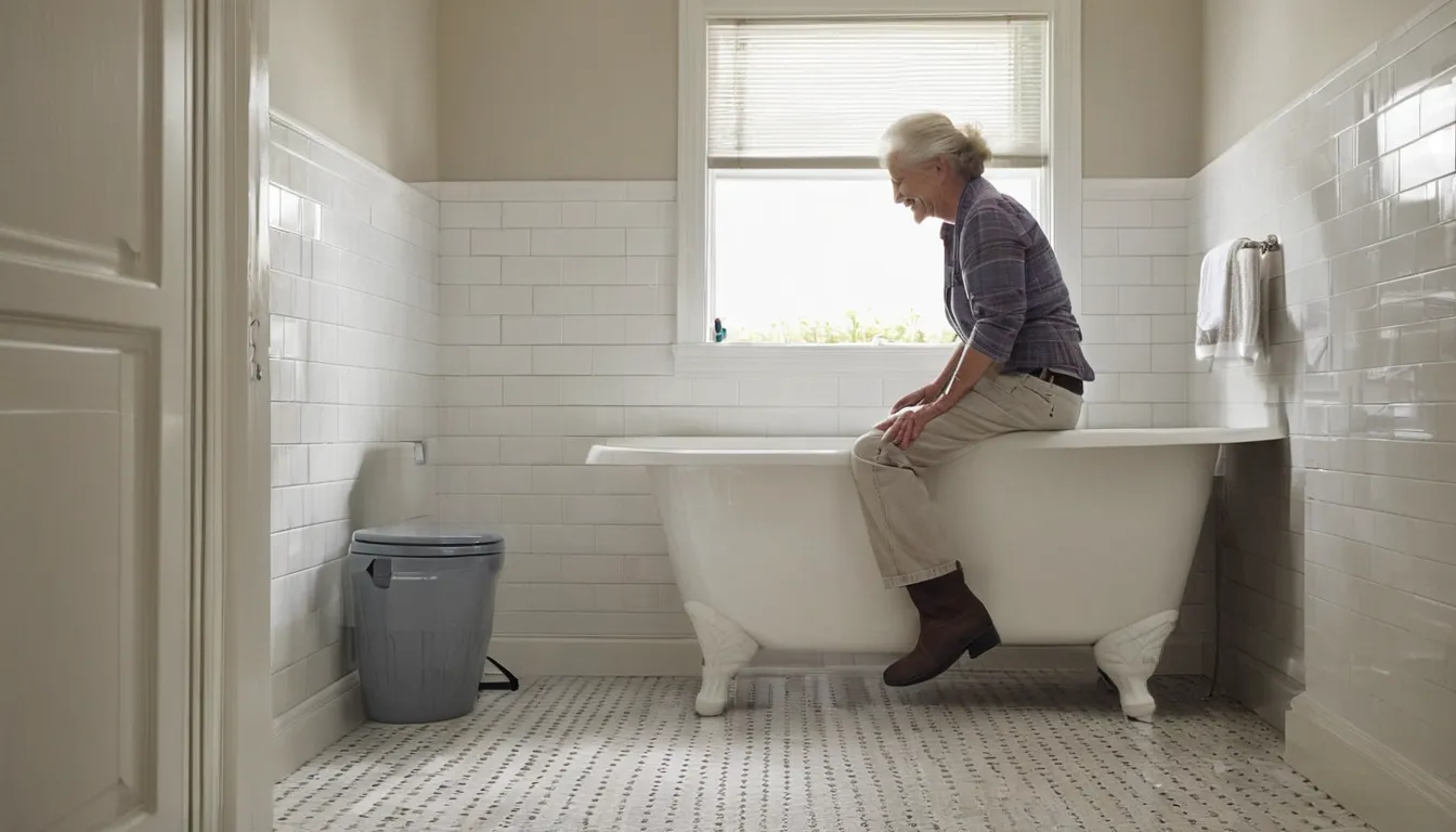 A local provider checking measurements in a bright bathroom for a new walk-in tub in a Fawn Grove home